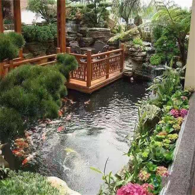 滨湖庭院设计鱼池假山建造图